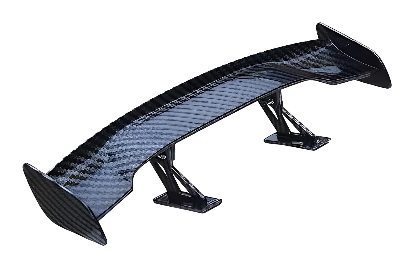 Carbon-pattern rear wing spoiler on its mounts